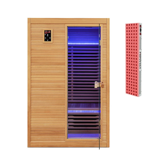 2024 New 2 People Far Infrared Wooden Sauna Room with Free Red Light Therapy for Home - Tampa Home & Garden Store