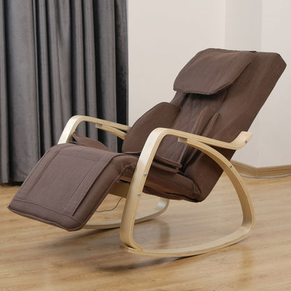 HouseOfZazla brown cotton reclining rocking chair with massage function, curved wood arms on Tampa Home & Garden Store