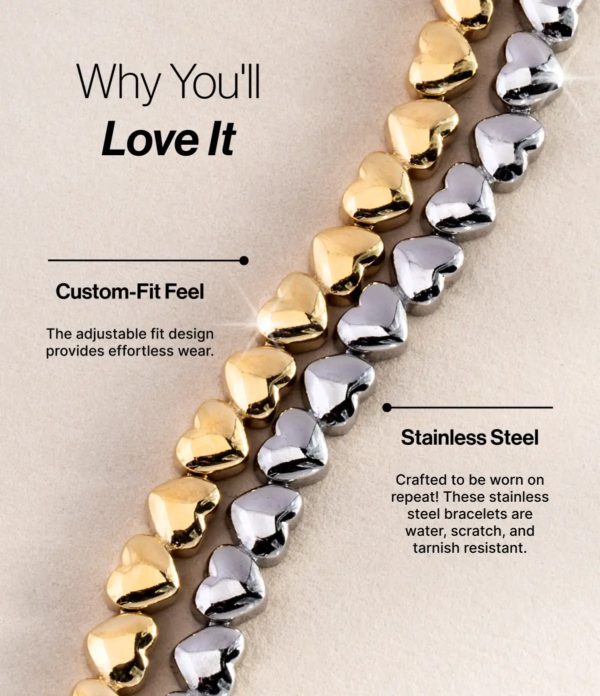Heart Charm Tennis Bracelet two-tone gold and silver heart beads by ALEX AND ANI on Tampa Home & Garden Store