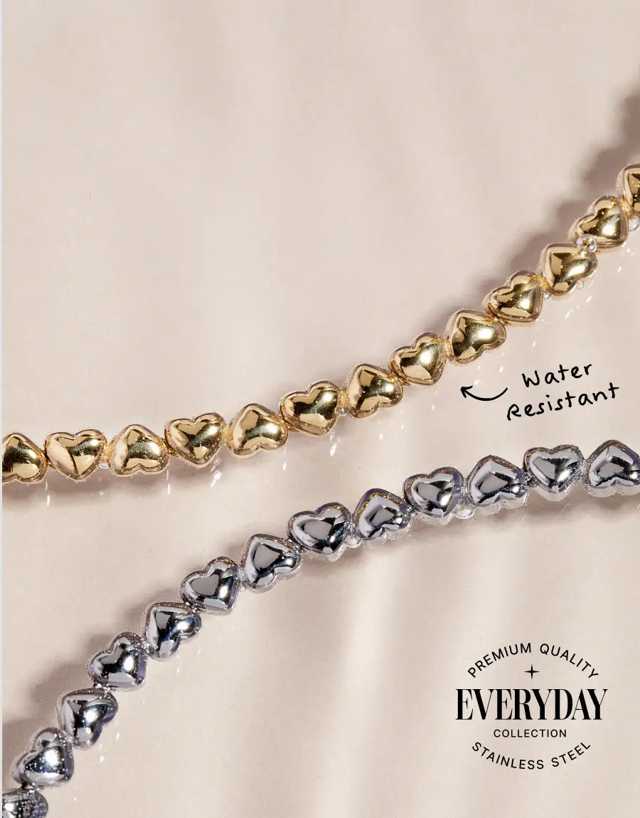 Heart Charm Tennis Bracelet set of two, gold-tone and silver-tone heart links, water resistant on Tampa Home & Garden Store