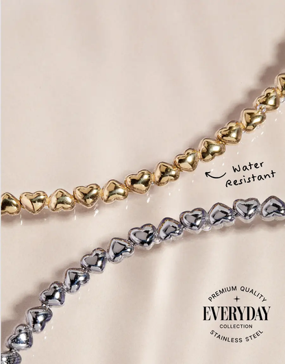 Heart Charm Tennis Bracelet set of two, gold-tone and silver-tone heart links, water resistant on Tampa Home & Garden Store