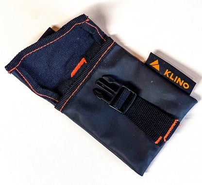 Klino Kover tool cover by Backslope Tools in navy fabric with orange stitching and a black clip on Tampa Home & Garden Store