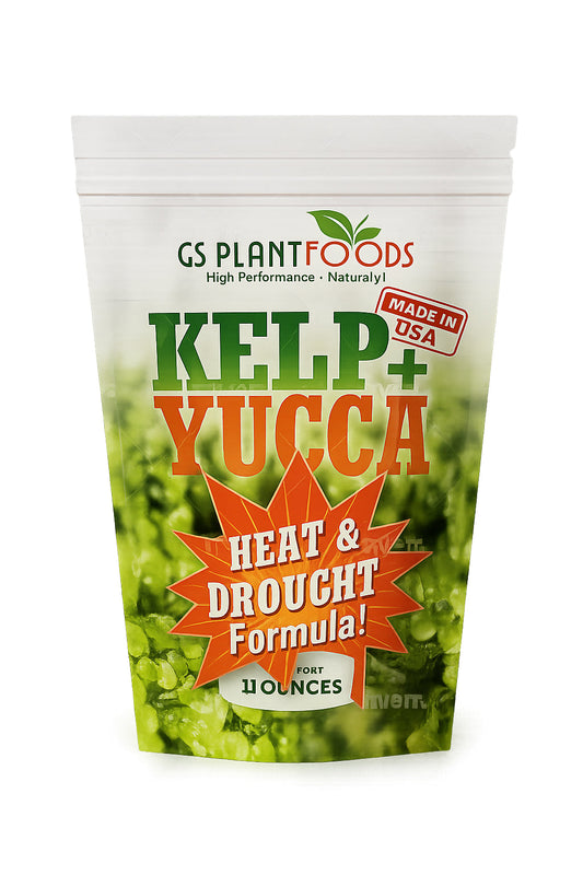 Kelp + Yucca moisture & root enhancer fertilizer bag by GS Plant Foods, green/orange bag, 10 oz on Tampa Home & Garden Store