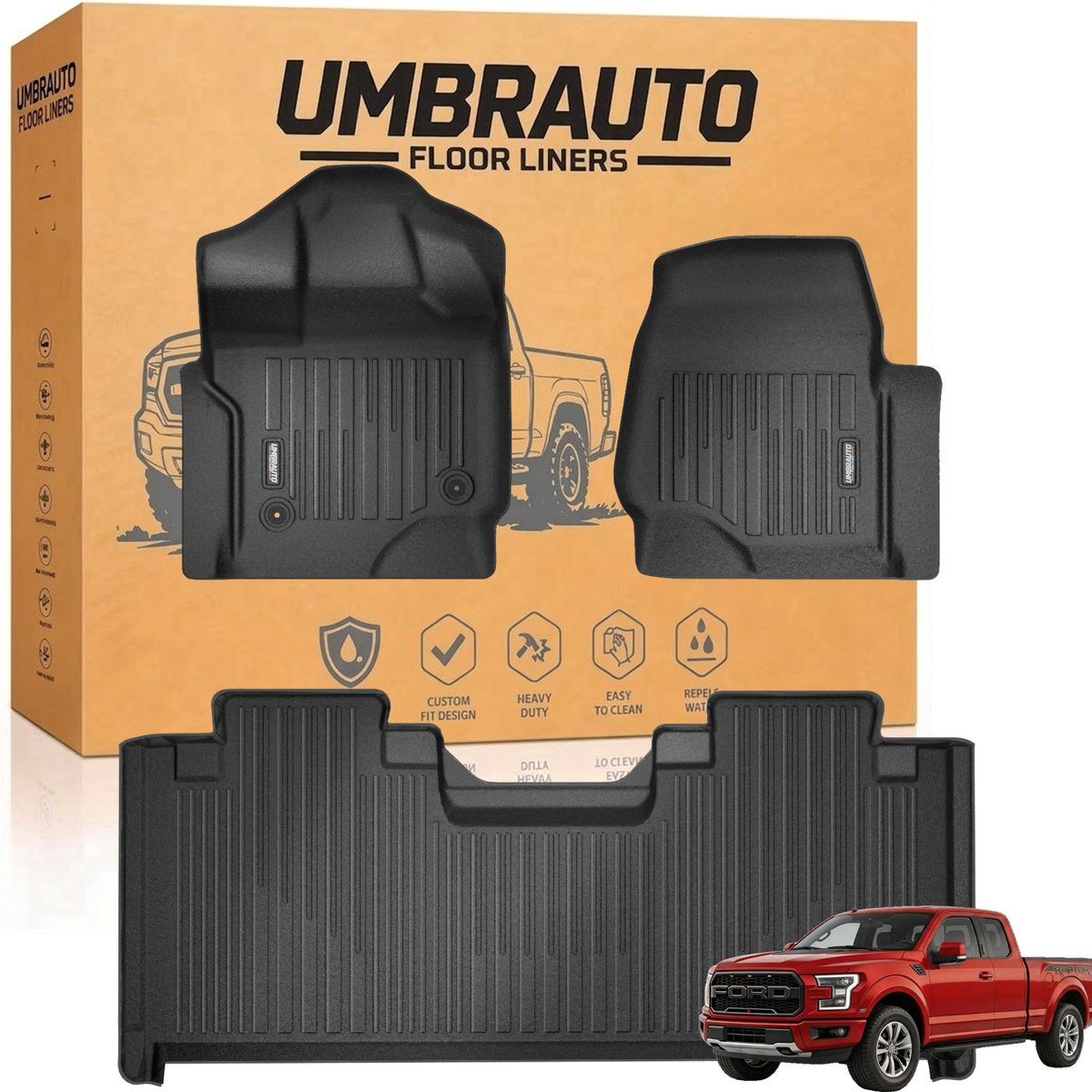 Umbrauto floor mats for Ford F-150 SuperCab Extended Cab, all-weather TPE, front & rear on Tampa Home & Garden Store