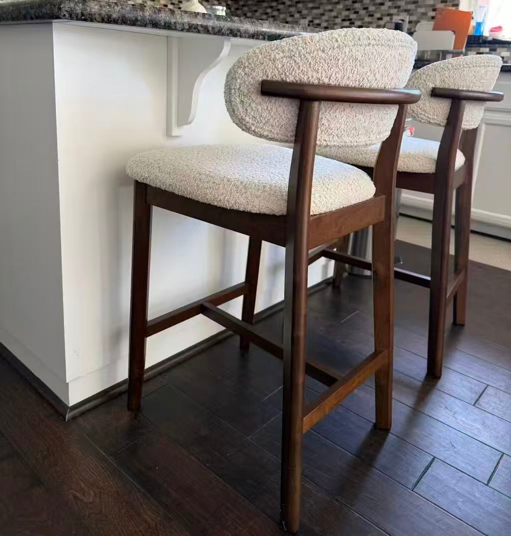 ACTU Counter Stools 2-pack, 26 in upholstered bar stools with walnut frame and cream boucle seats on Tampa Home & Garden Store