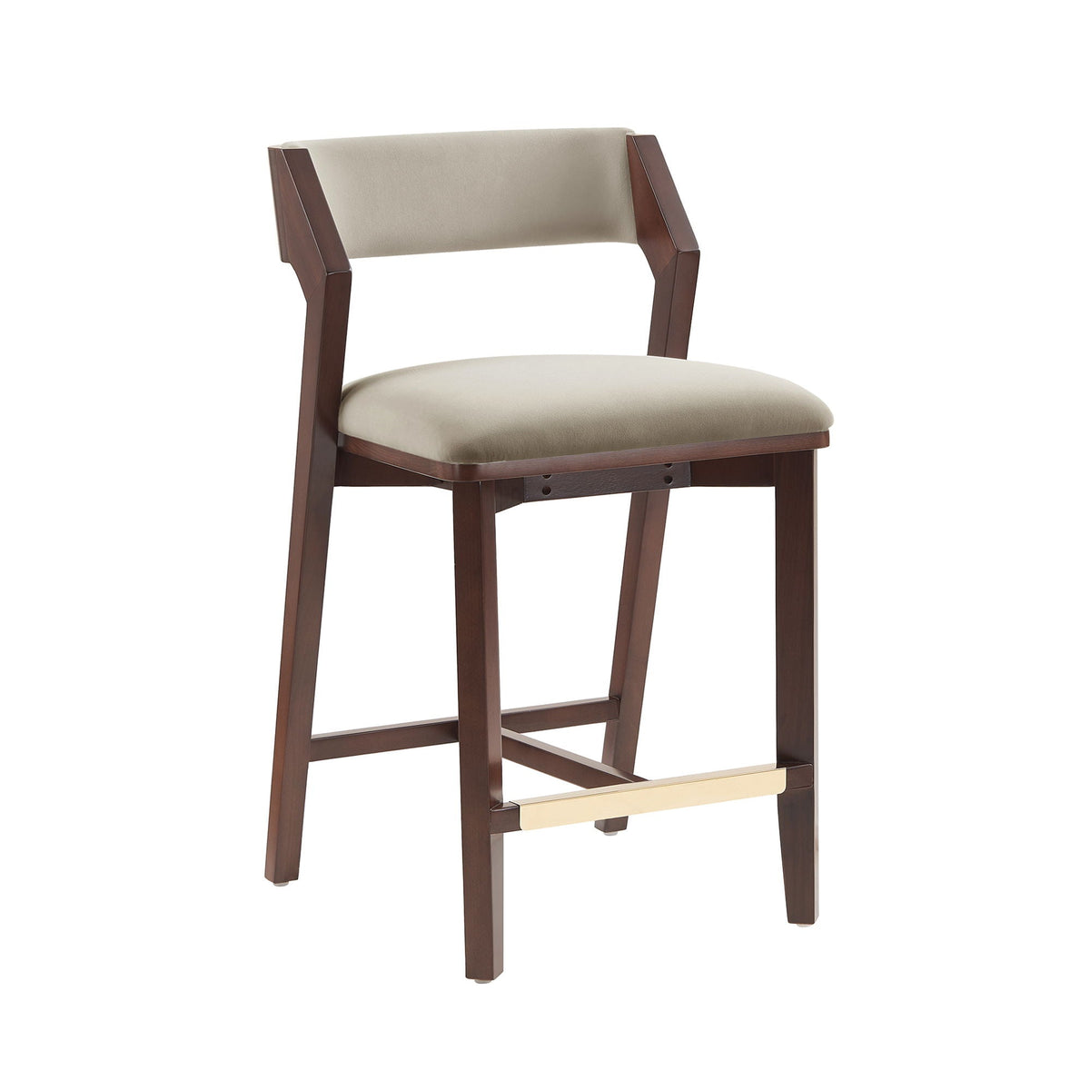 Patricia Counter Stool by HouseOfZazla, beige upholstered seat and back with dark wood frame on Tampa Home & Garden Store