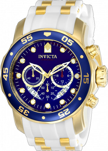 Invicta Women's Pro Diver watch, gold-tone case, blue bezel and dial, white and gold strap on Tampa Home & Garden Store