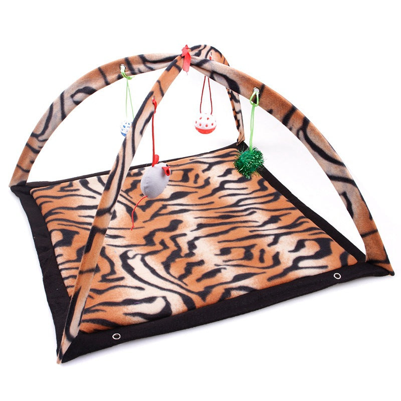 Cartoon tiger-print cat play tent with foldable mat, arches and hanging balls on Tampa Home & Garden Store