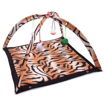 Cartoon tiger-print cat play tent with foldable mat, arches and hanging balls on Tampa Home & Garden Store