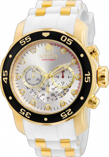Invicta men's Pro Diver watch with white and gold-tone stainless steel band, black bezel on Tampa Home & Garden Store