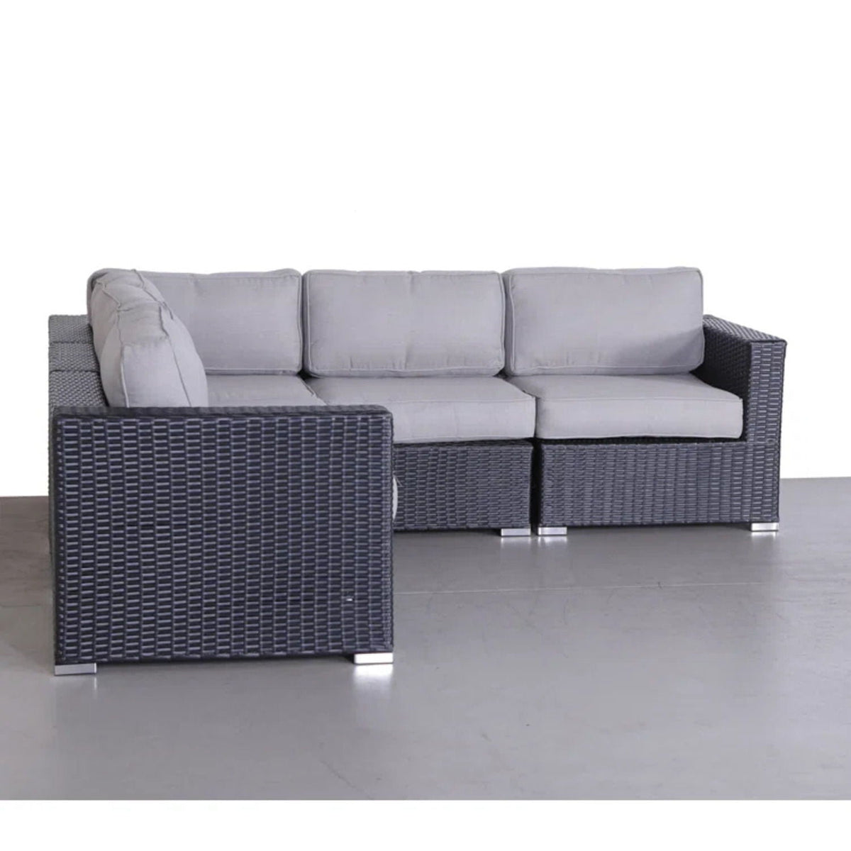 Luxurious wicker patio stationary sectional sofa with gray Sunbrella cushions by HouseOfZazla on Tampa Home & Garden Store