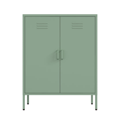 Accent cabinet with adjustable shelves in green steel finish by HouseOfZazla, 2-door cabinet on Tampa Home & Garden Store