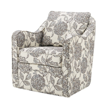 Wide Seat Swivel Arm Chair with 360 Degree Rotation in beige floral upholstery by HouseOfZazla on Tampa Home & Garden Store