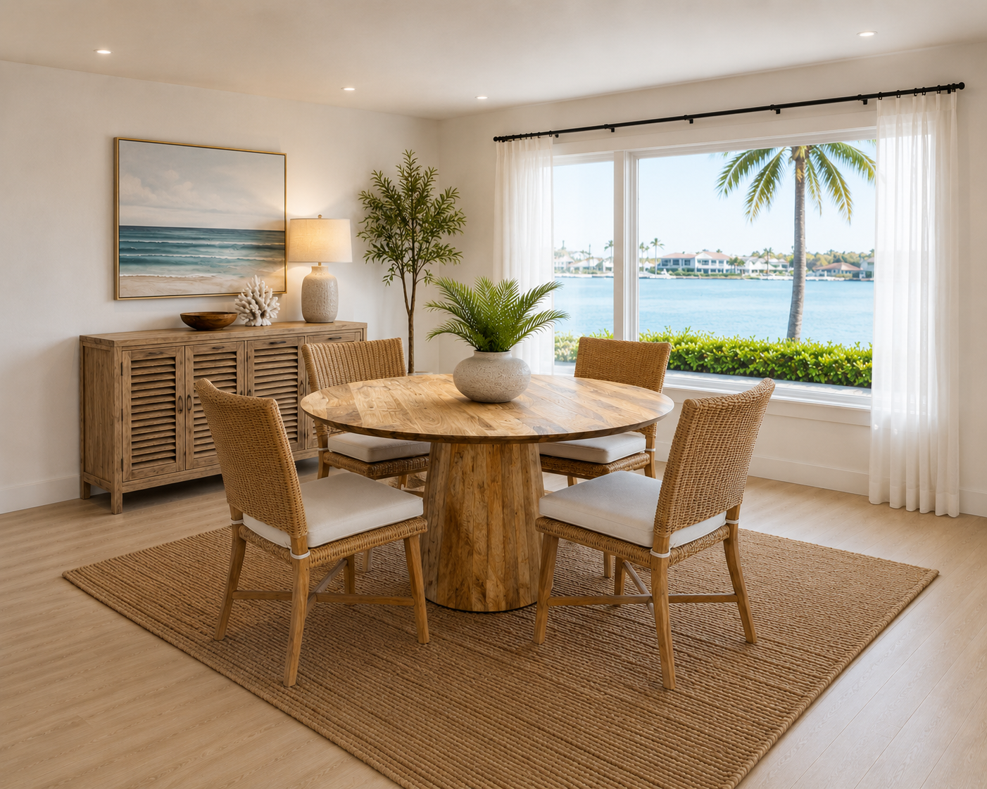 Round mango wood dining table with pedestal base, 47x47x30 in, natural finish on Tampa Home & Garden Store