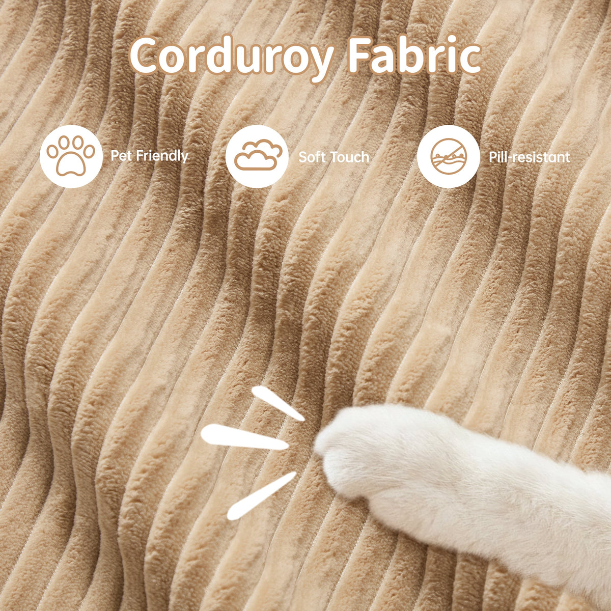 Corduroy fabric camel swatch with plush texture for HouseOfZazla sofas on Tampa Home & Garden Store