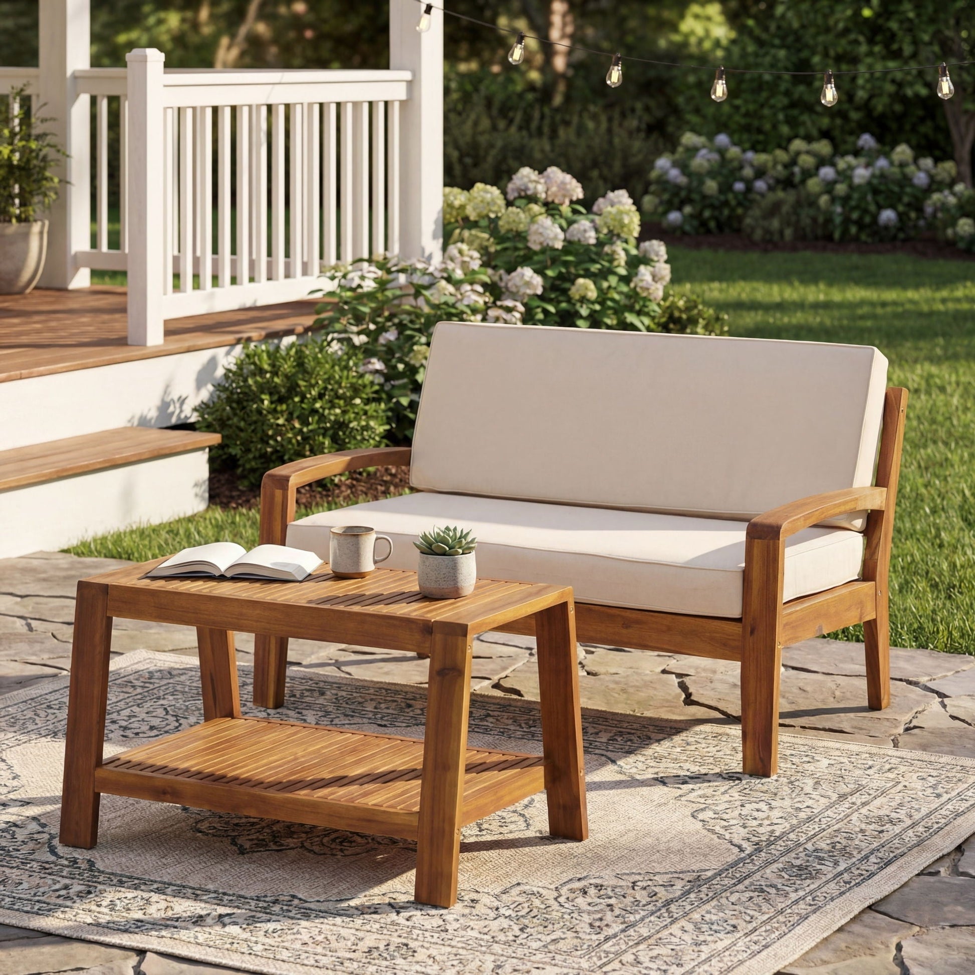 2 Piece Outdoor Conversation Set - Loveseat & Coffee Table in wood frame by HouseOfZazla on Tampa Home & Garden Store