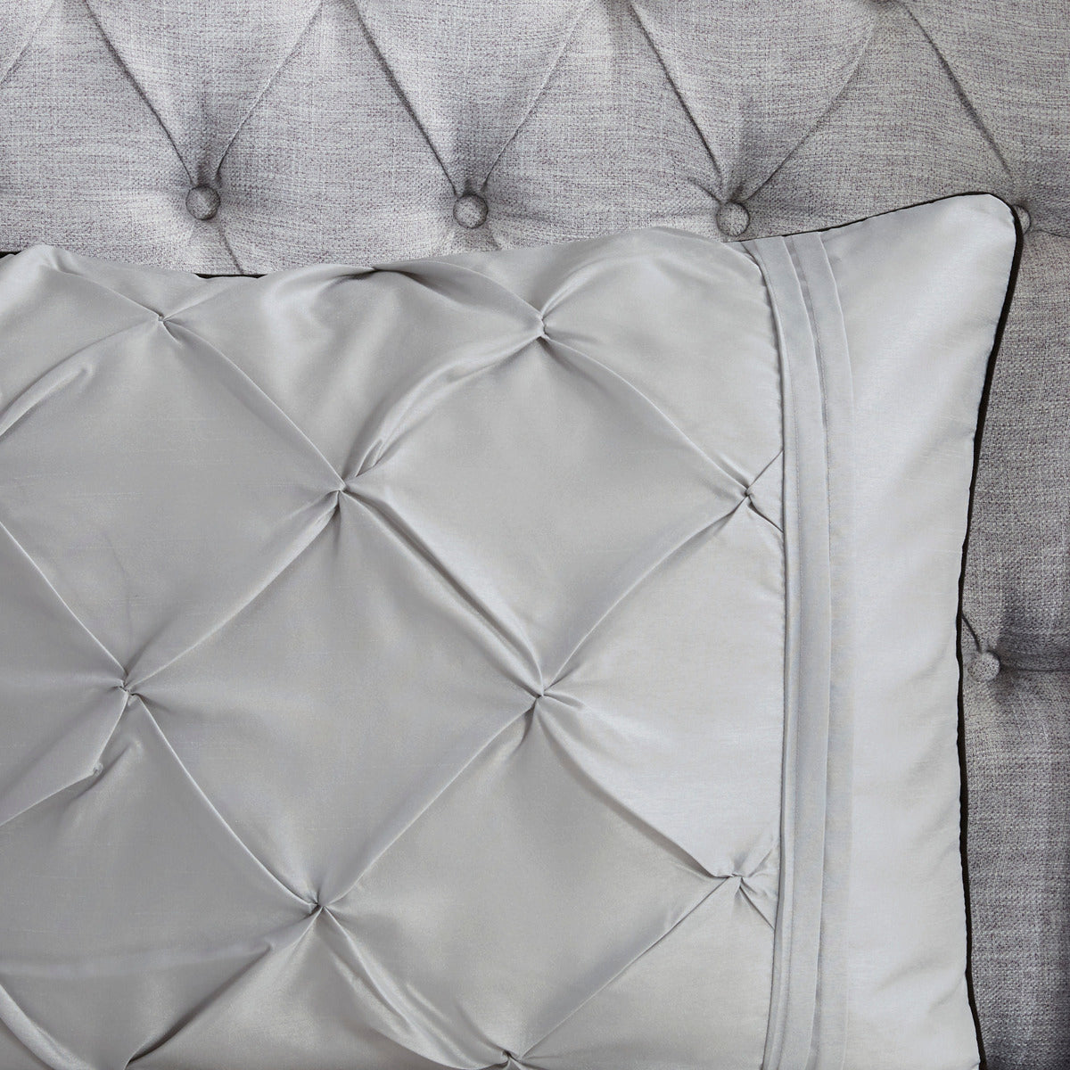 7 Piece Tufted Comforter Set Grey Full by HouseOfZazla; satin comforter with diamond tufting on Tampa Home & Garden Store