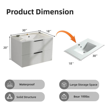 Floating Wall Mounted Vanity Sink and Drawers