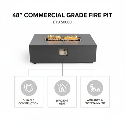 Rectangular fire pit table in light gray with 50,000 BTU gas burner by HouseOfZazla on Tampa Home & Garden Store