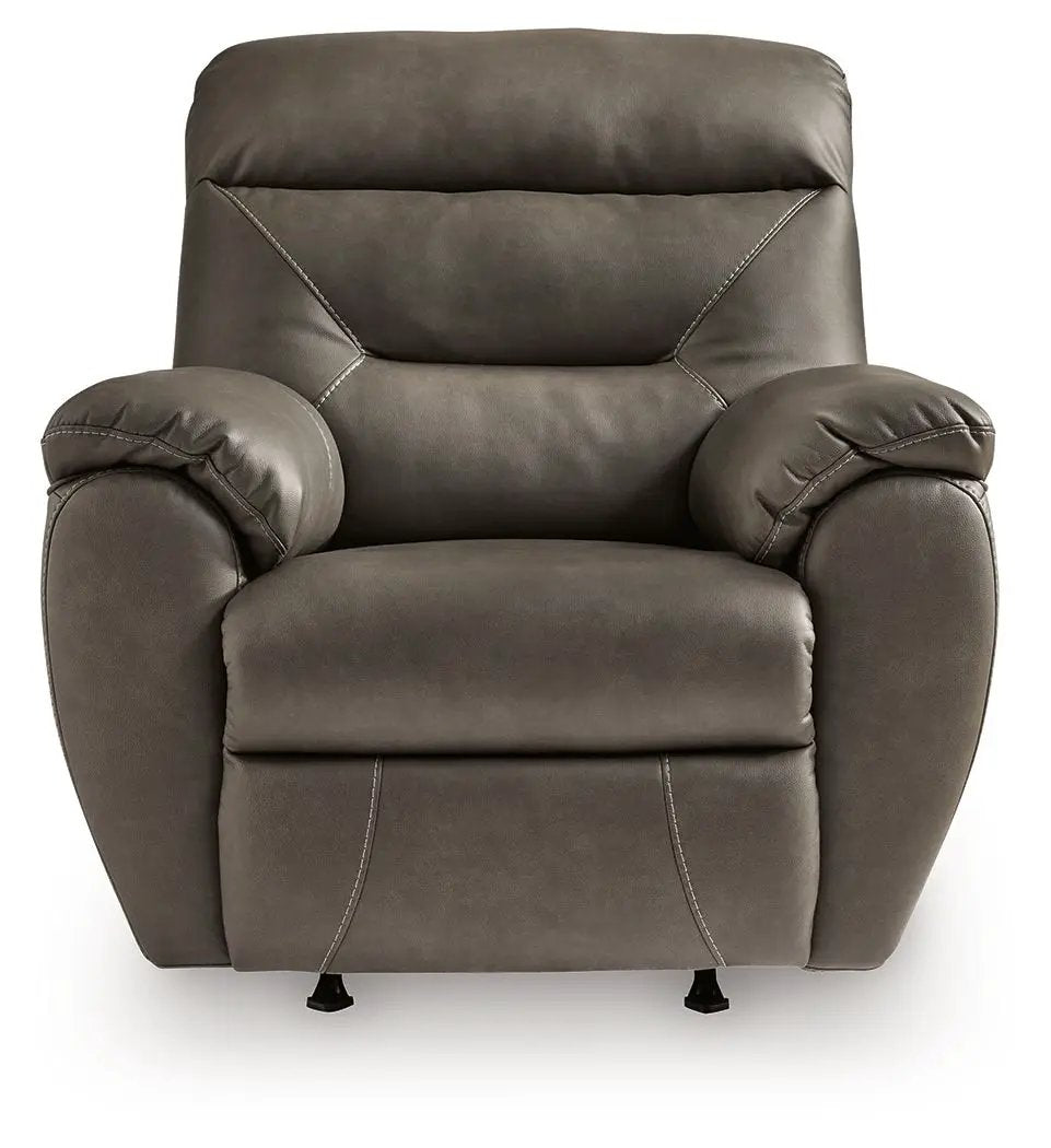 Elksworth Rocker Recliner by Unique Piece Furniture, taupe faux leather on Tampa Home & Garden Store