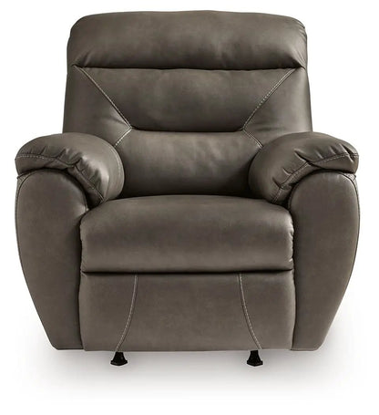 Elksworth Rocker Recliner by Unique Piece Furniture, taupe faux leather on Tampa Home & Garden Store