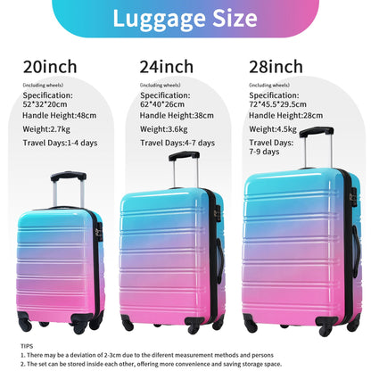 3-piece gradient hardside luggage set by HouseOfZazla with spinner wheels TSA lock 20/24/28in on Tampa Home & Garden Store