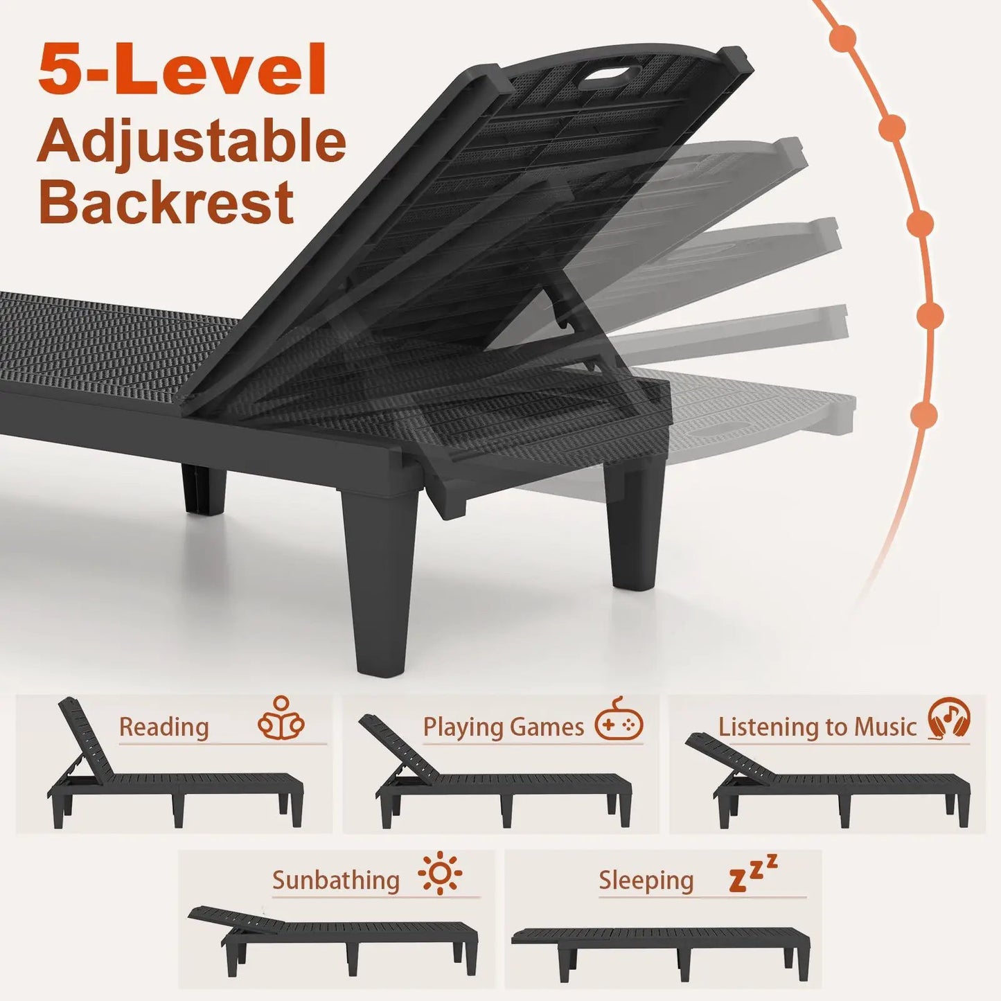 Outdoor PP Chaise Lounge Chairs Set of 2