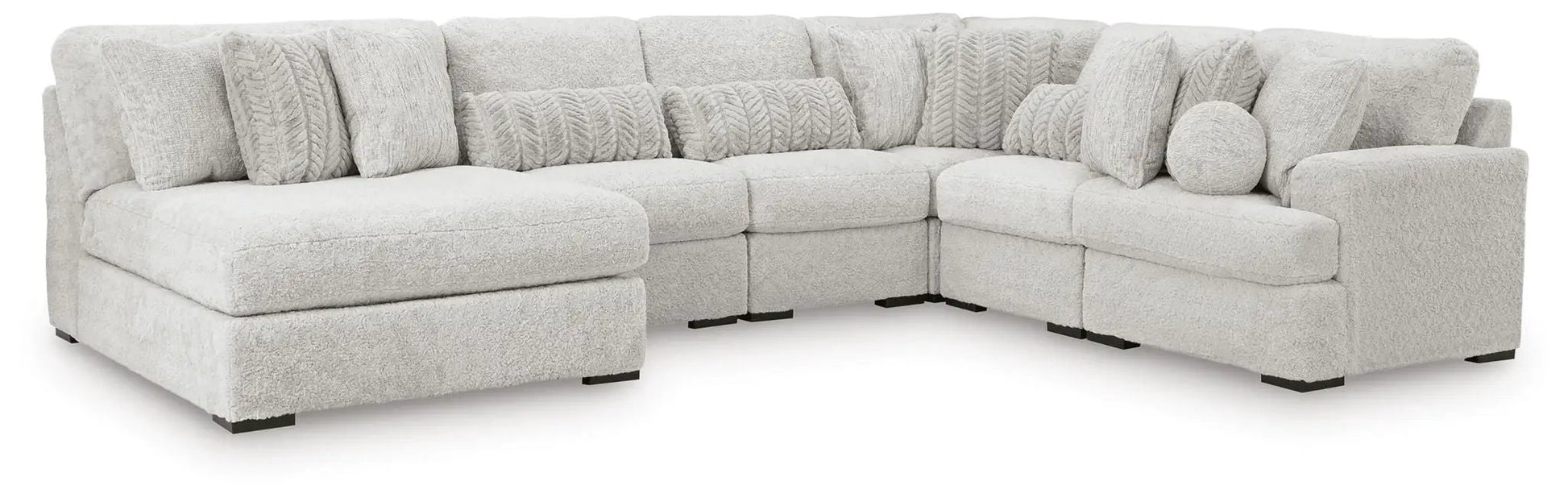 Cuddle Plush Stationary Sectional sofa in light cream boucle with plush cushions on Tampa Home & Garden Store