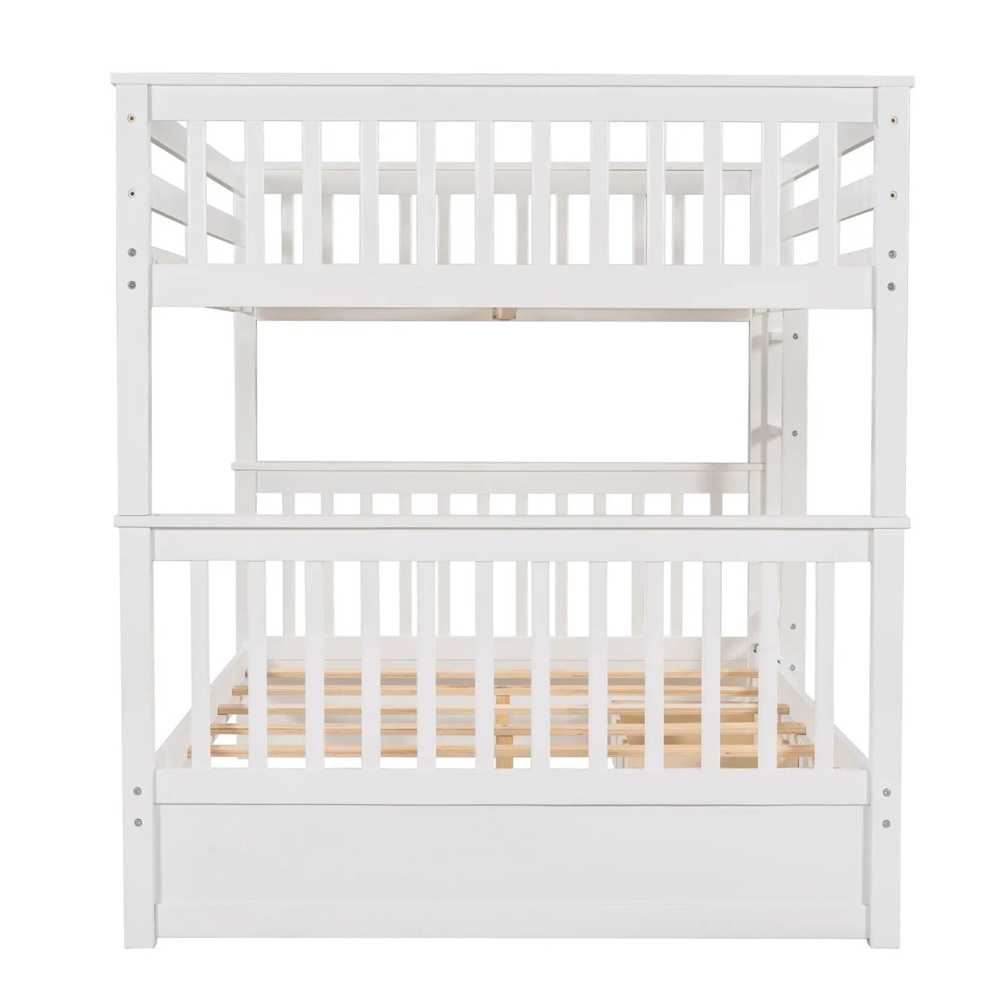 White bunk bed frame with top bunk guard rails and bottom slats by Unique Piece Furniture on Tampa Home & Garden Store