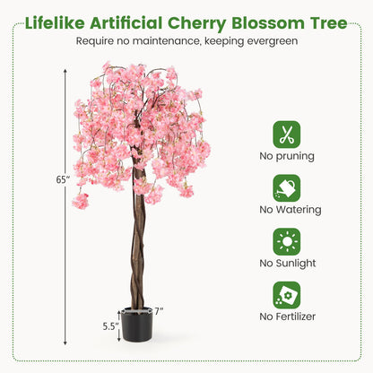 5.5 FT Tall Artificial Cherry Blossom Tree with Pink/White Flowers 2 Pack