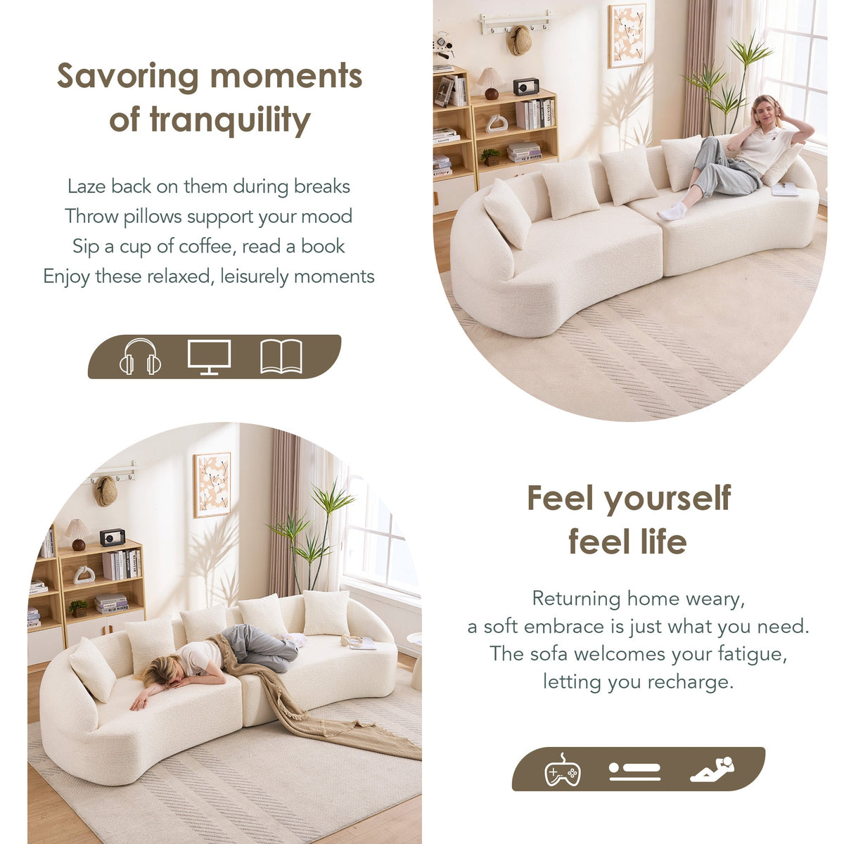 Curved Boneless Sofa Modular 110 Inch Sectional