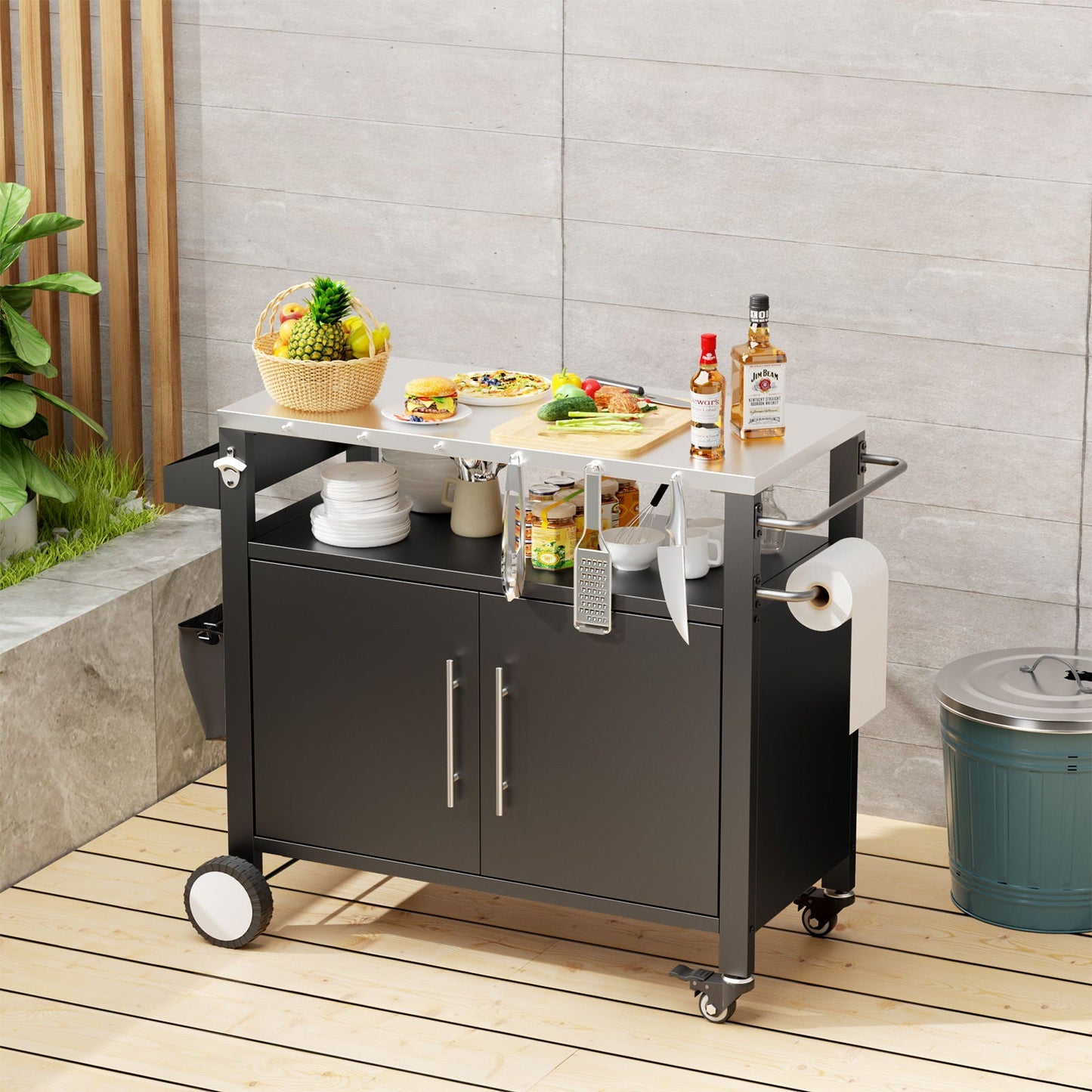 Outdoor Grill Cart With Storage Rack and Shelf