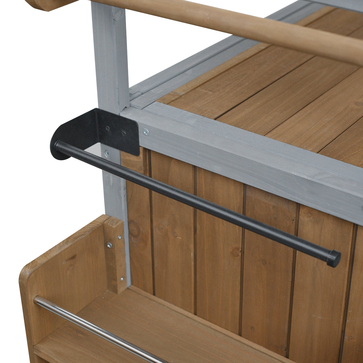 Foldable Outdoor Kitchen Island Cart with gray frame and wooden slat top on Tampa Home & Garden Store