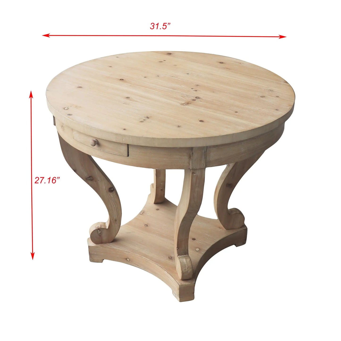 Round farmhouse end table with curved legs natural wood Unique Piece Furniture on Tampa Home & Garden Store