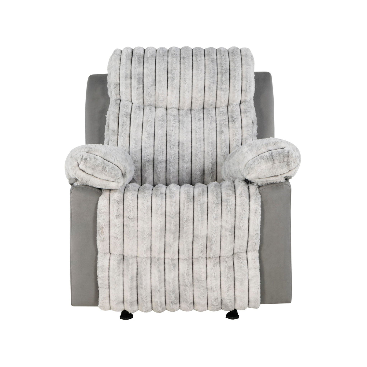 Bruni glider recliner with manual recline in gray faux fur throw on Tampa Home & Garden Store