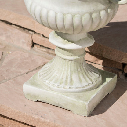 MGO Garden Urn Planter base in weathered gray stone with fluted detailing by HouseOfZazla on Tampa Home & Garden Store