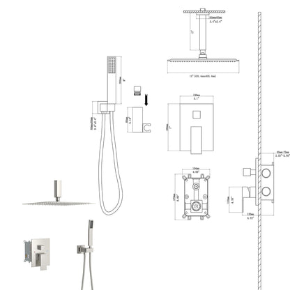 Dual shower head ceiling-mount system gray finish with pressure-balanced valve HouseOfZazla on Tampa Home & Garden Store