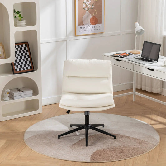 Bizerte white adjustable swivel chair with wide padded seat on a black five-point base on Tampa Home & Garden Store