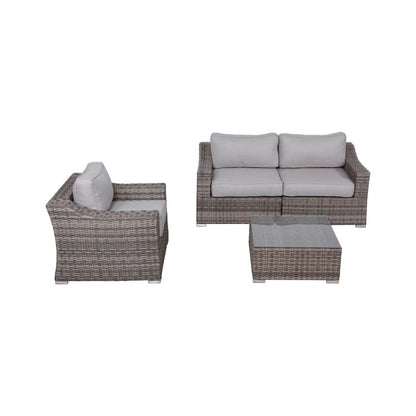 Outdoor Wicker Set With Glass Table And Cushions