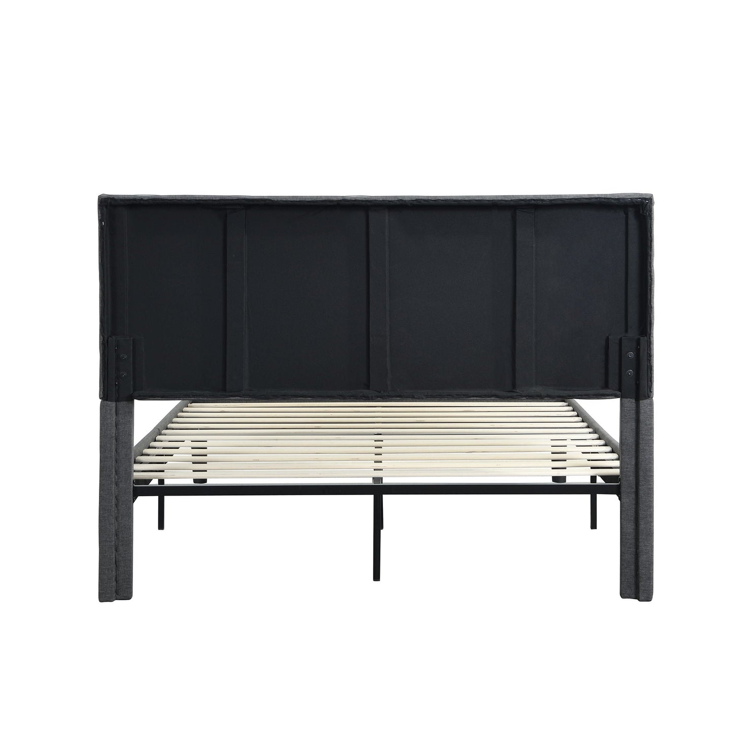Full Size Gray Upholstered Bed Frame and Slats