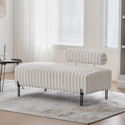 Mini stationary loveseat pair in cream-white ribbed fabric with black metal legs on Tampa Home & Garden Store