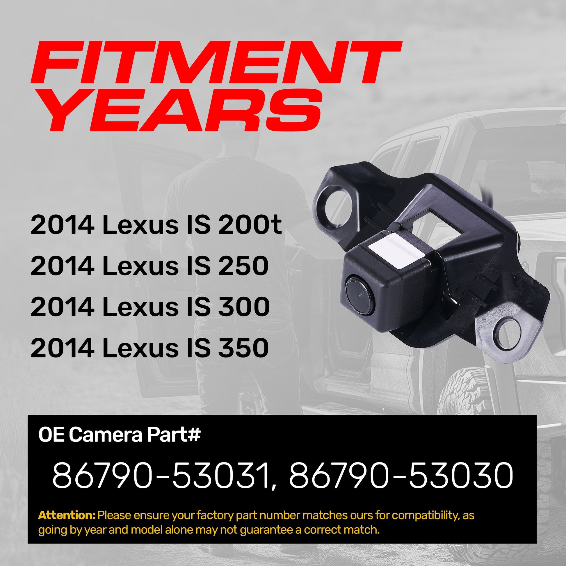 OEM backup camera for 2014 Lexus IS 200t/250/300/350 by Master Tailgaters, black housing on Tampa Home & Garden Store