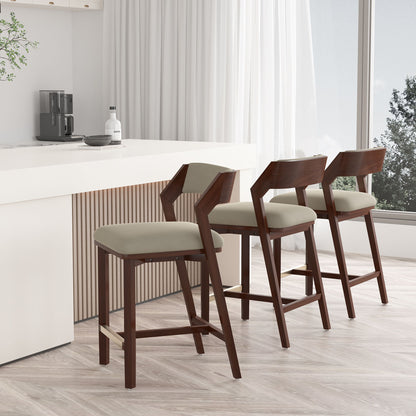 Patricia Counter Stool set of 4 by HouseOfZazla, dark wood with beige cushions on Tampa Home & Garden Store