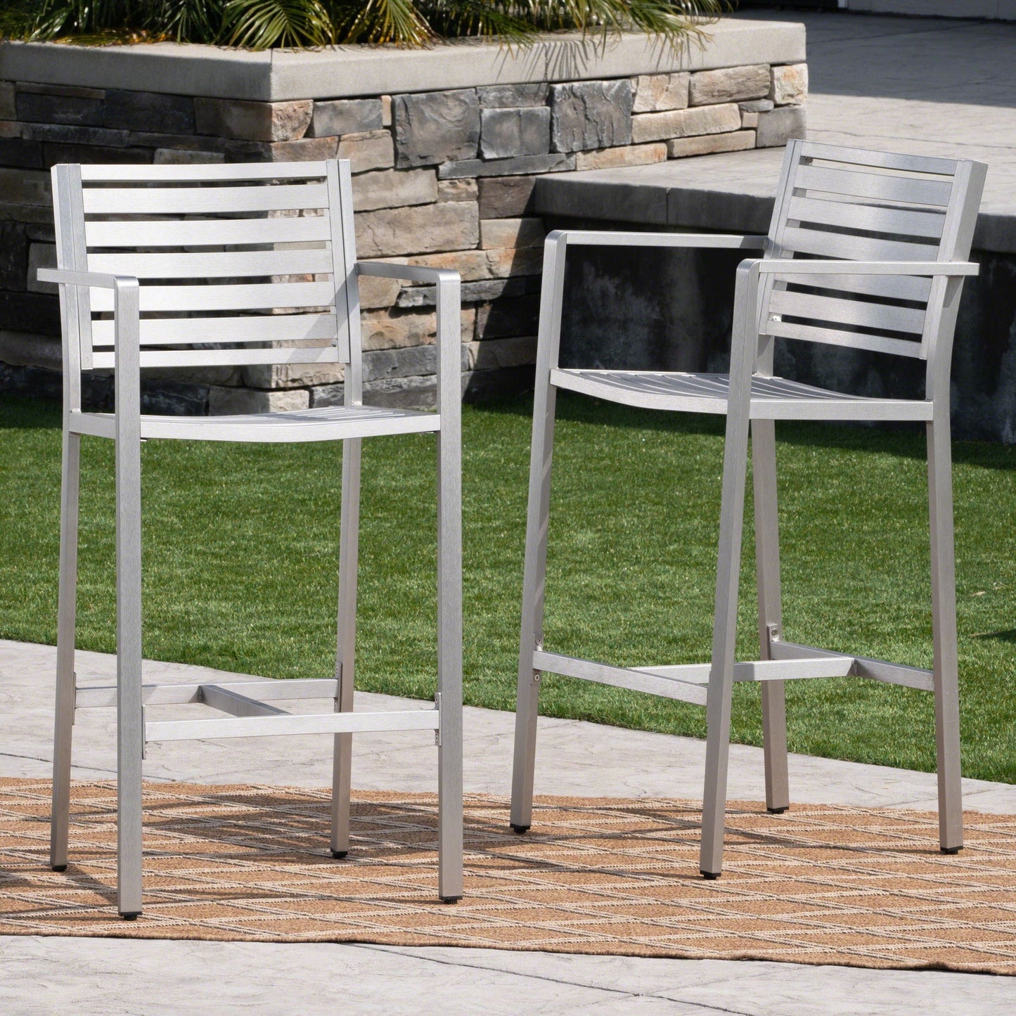 Outdoor aluminum rust-proof barstools set of 2 in silver for patio on Tampa Home & Garden Store