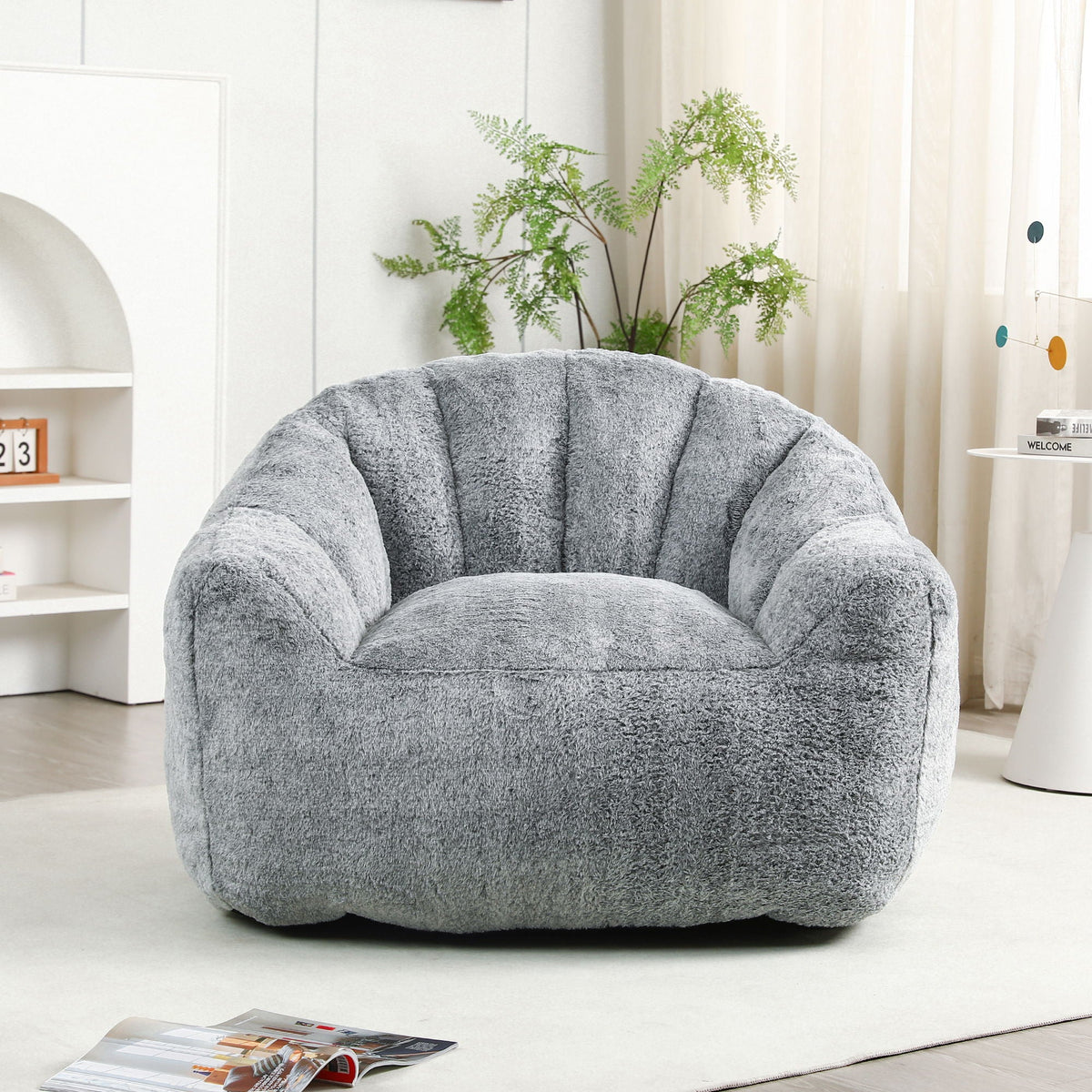 Beanbag chair HouseOfZazla grey plush with armrests, high-density foam on Tampa Home & Garden Store