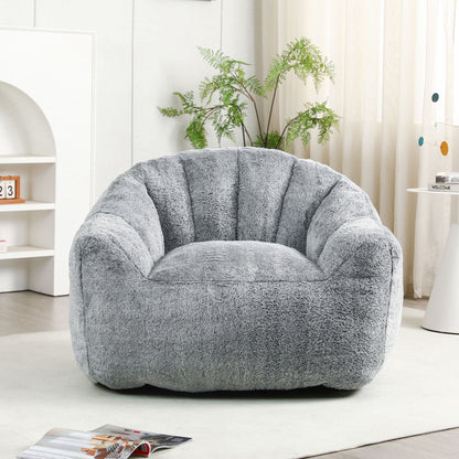 Beanbag chair HouseOfZazla grey plush with armrests, high-density foam on Tampa Home & Garden Store