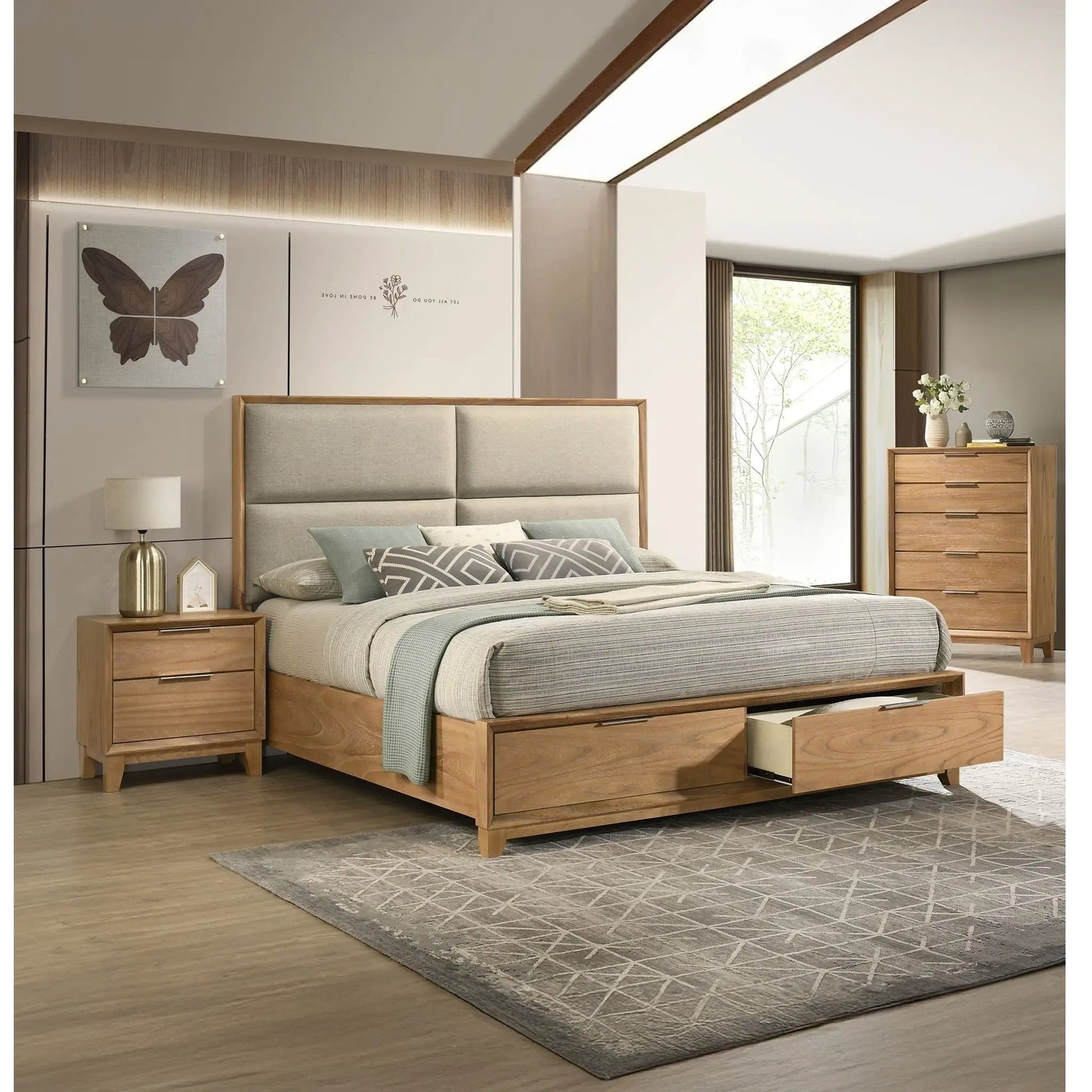 1 Piece 2 Drawer Nightstand - Natural Wood, two-drawer bedside table with warm finish on Tampa Home & Garden Store