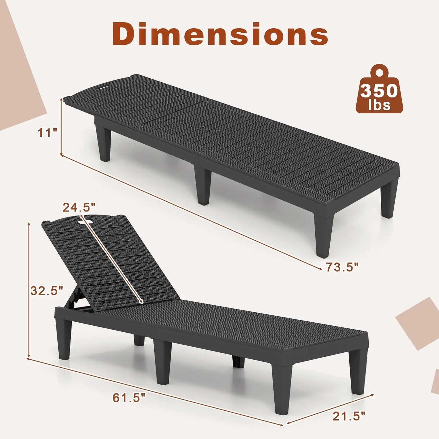 Outdoor PP Chaise Lounge Chairs Set of 2