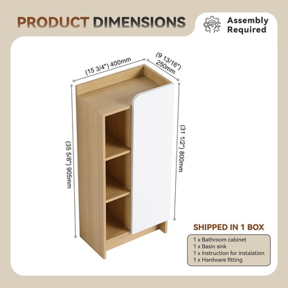 Freestanding bathroom side cabinet narrow with white door and light oak interior, 3 shelves on Tampa Home & Garden Store