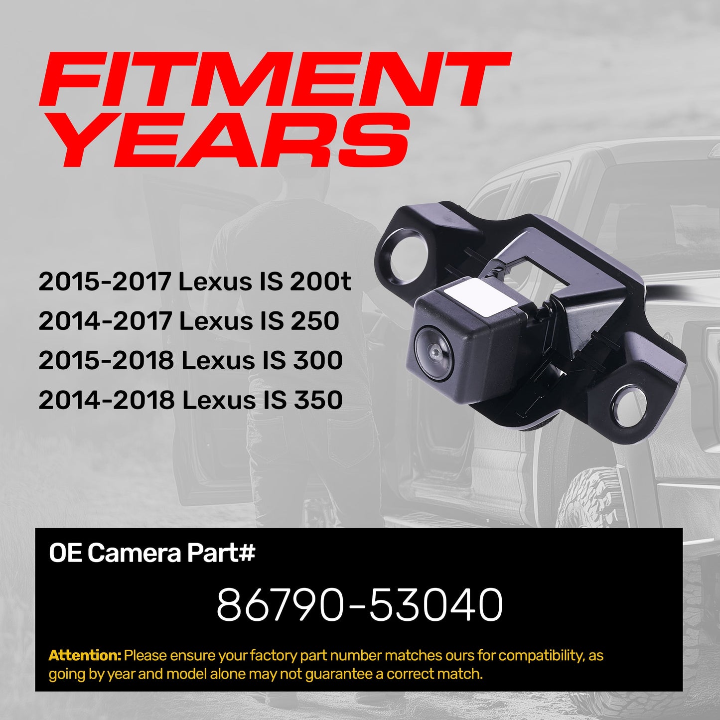 Master Tailgaters OEM backup camera for Lexus IS 200t/250/300/350 (OE Part 86790-53040) on Tampa Home & Garden Store